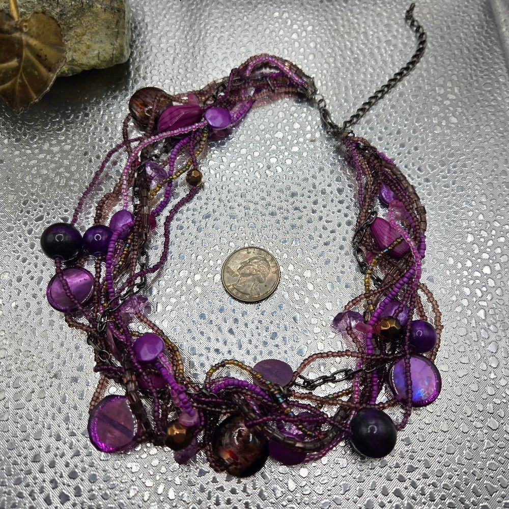 "5/$40" Purple Multistrand Adjustable Statement Costume Fashion Necklace - Picture 4 of 7